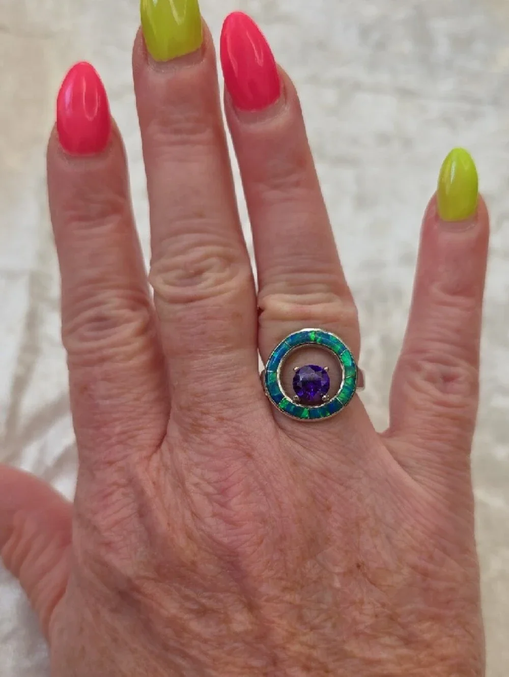Vintage Havana Hallmark SS Purple & Turquoise Inlay Earrings & Ring Set - Picture 7 of 13